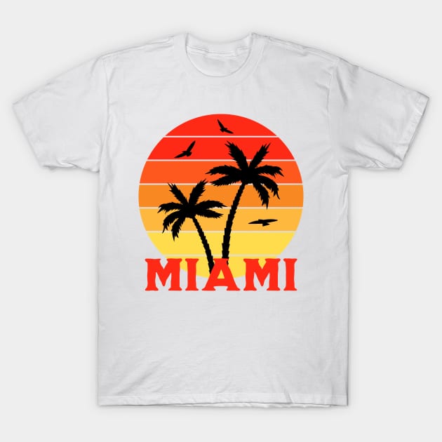 Vintage Colorful  Miami sunset palm trees T-Shirt by Cute Tees Kawaii